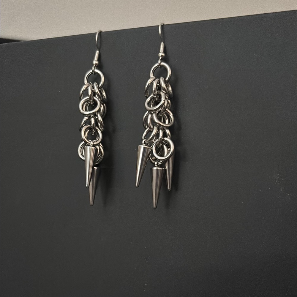Silver Spike Dangle Earrings